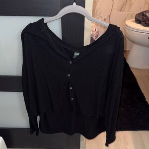 wild fable Black Lightweight Button-Front Knit Top